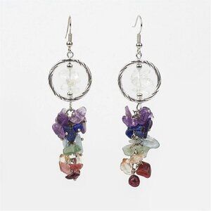 Seven Chakras Healing Gemstone Earrings with Amethyst Lapis Citrine